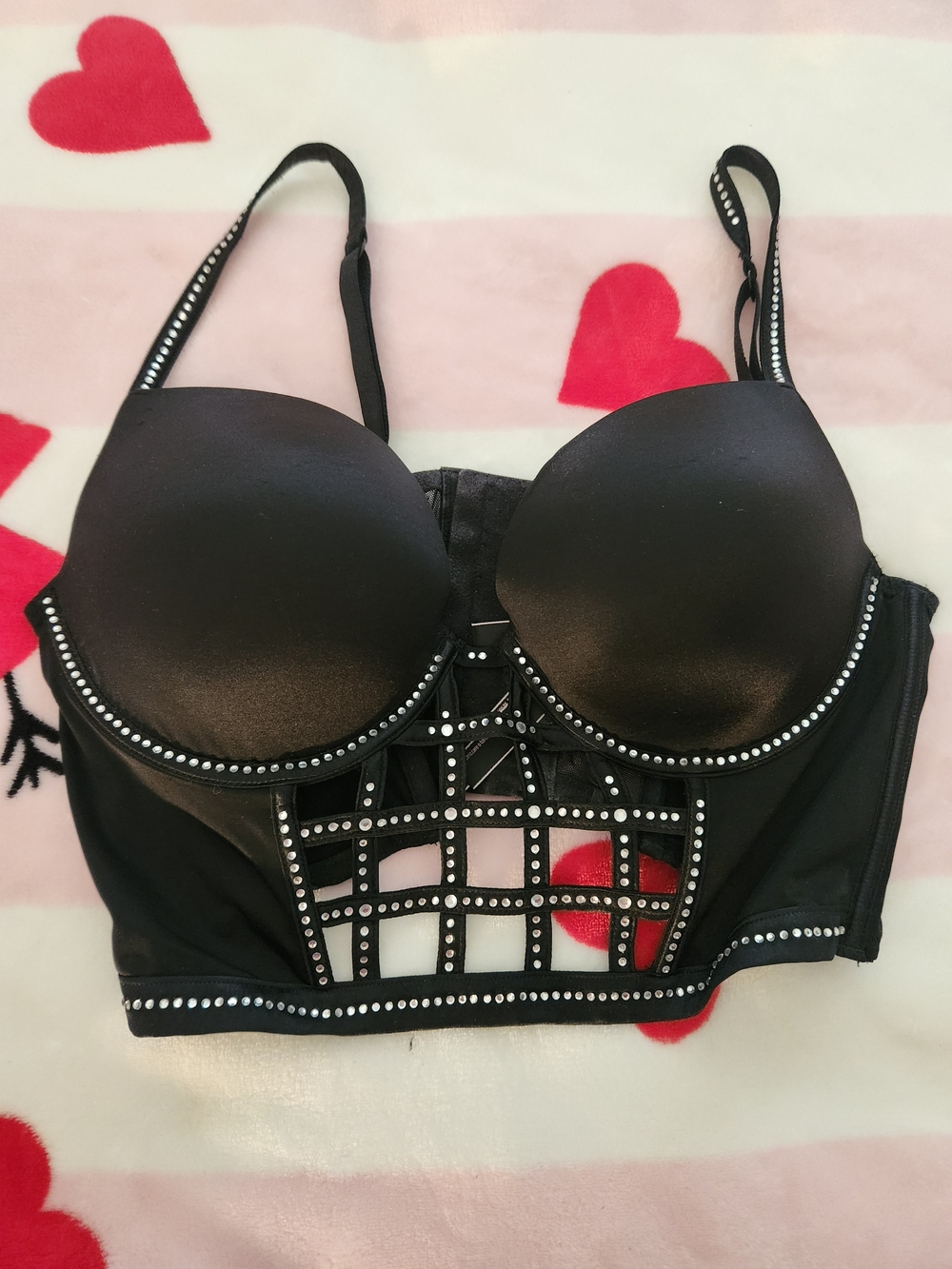Black Studded Longline Bustier Bra - Women Intimates